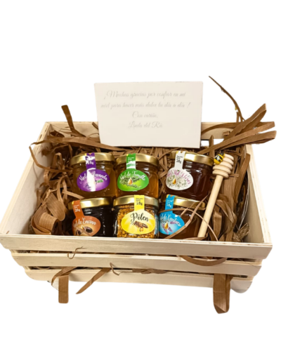 Caja de madera selección de miel (6 tarros 28 g)